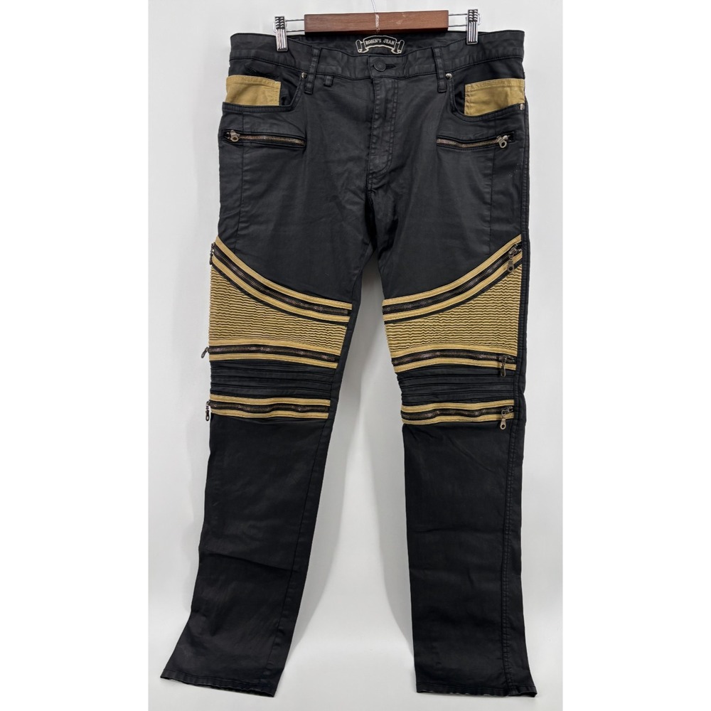 Robins Jean Mens Biker Jeans Black Brown Moto Denim USA Made 36 Streetwear
